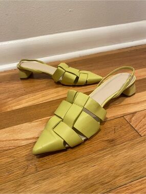 Charles & Keith Lime green chartreuse Woven Pointed Slingback Mules